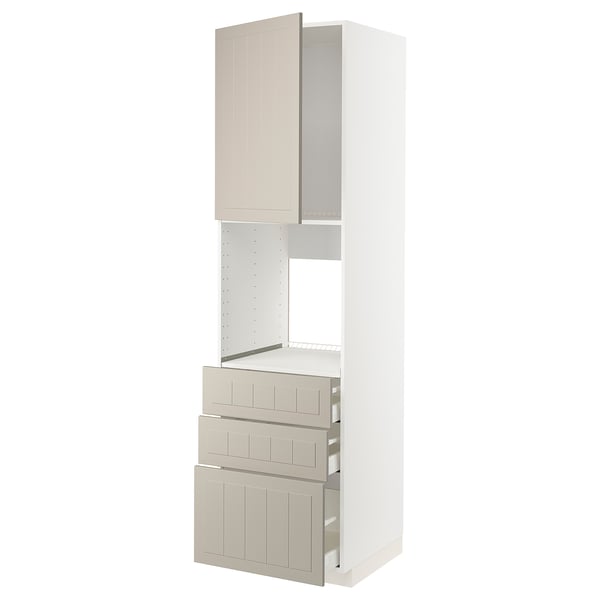 METOD / MAXIMERA High cab f oven w door/3 drawers, white/Stensund beige, 60x60x220 cm