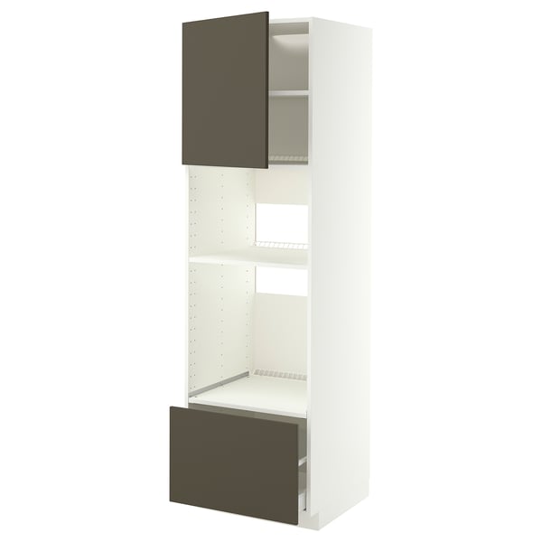 METOD / MAXIMERA High cabinet f built-in appliances, white/Havstorp brown-beige, 60x60x200 cm
