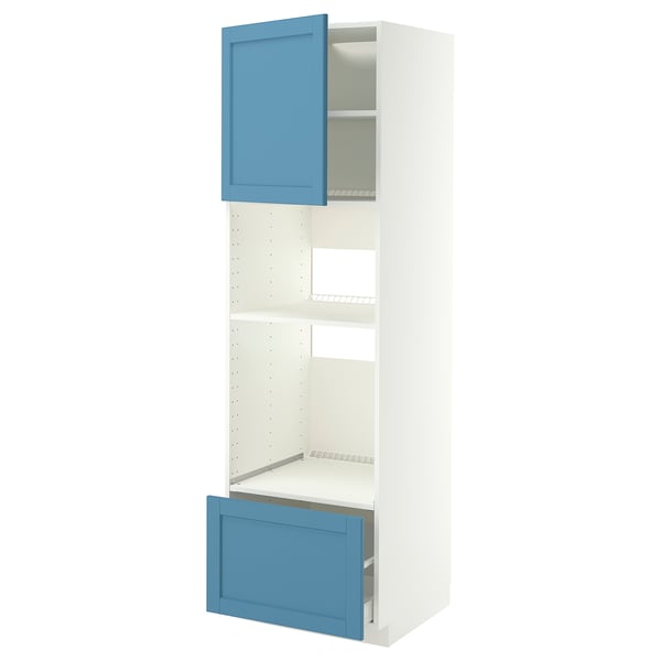METOD / MAXIMERA High cabinet f built-in appliances, white/Lerhyttan blue, 60x60x200 cm