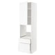 Modern white kitchen cabinet, tall, integrated fridge/oven unit, three compartments, sleek and minimalist design.