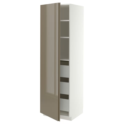 Front Rails Drawers METOD / MAXIMERA high cabinet with drawers, white/VOXTORP high-gloss ...