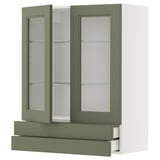 METOD / MAXIMERA Wall cab w 2 glass doors/2 drawers, white/Axstad grey-green, 80x100 cm