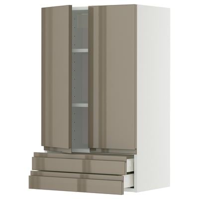 METOD / MAXIMERA Wall cabinet w 2 doors/2 drawers, white/Voxtorp high-gloss dark grey-brown, 60x100 cm