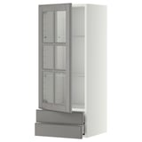 METOD / MAXIMERA Wall cabinet w glass door/2 drawers, white/Bodbyn grey, 40x100 cm