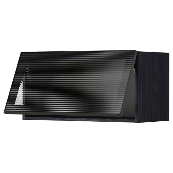 METOD Wall cab horizontal w glass door, black/Hejsta anthracite reeded glass, 80x40 cm