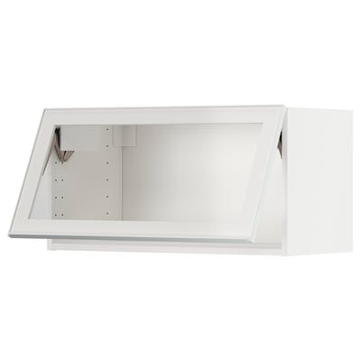 METOD Wall cab horizontal w glass door, white/Hejsta white clear glass, 80x40 cm