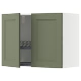 METOD Wall cabinet w dish drainer/2 doors, white/Axstad grey-green, 80x60 cm