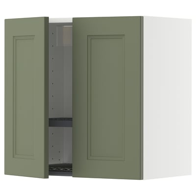 METOD Wall cabinet w dish drainer/2 doors, white/Axstad grey-green, 60x60 cm