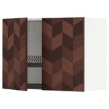 METOD Wall cabinet w dish drainer/2 doors, white Hasslarp/brown patterned, 80x60 cm