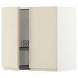 METOD Wall cabinet w dish drainer/2 doors, white/Voxtorp high-gloss light beige, 60x60 cm