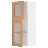 METOD Wall cabinet w shelves/2 glass drs, white/Vedhamn oak, 40x100 cm
