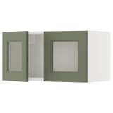 METOD Wall cabinet with 2 glass doors, white/Axstad grey-green, 80x40 cm