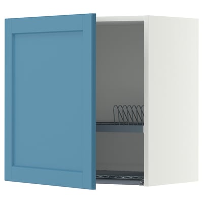 METOD Wall cabinet with dish drainer, white/Lerhyttan blue, 60x60 cm