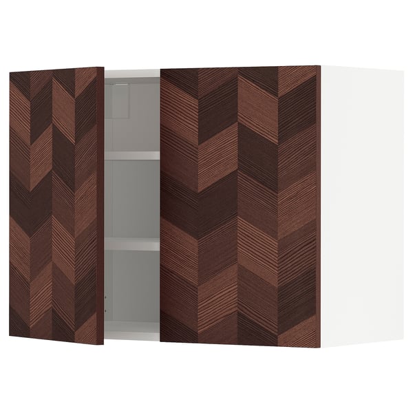 METOD Wall cabinet with shelves/2 doors, white Hasslarp/brown patterned, 80x60 cm