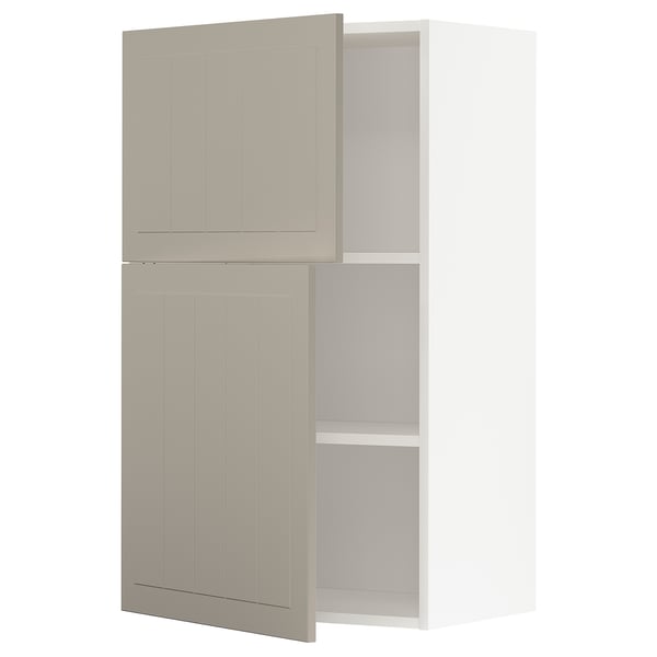 METOD Wall cabinet with shelves/2 doors, white/Stensund beige, 60x100 cm