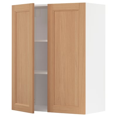 METOD Wall cabinet with shelves/2 doors, white/Vedhamn oak, 80x100 cm