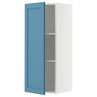 METOD Wall cabinet with shelves, white/Lerhyttan blue, 40x100 cm