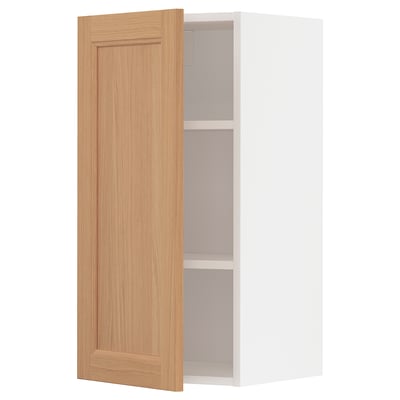 METOD kitchen unit: oak door, white cabinet, square shape, minimalist design.
