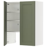 METOD Wall cb f extr hood w shlf/door, white/Axstad grey-green, 80x100 cm