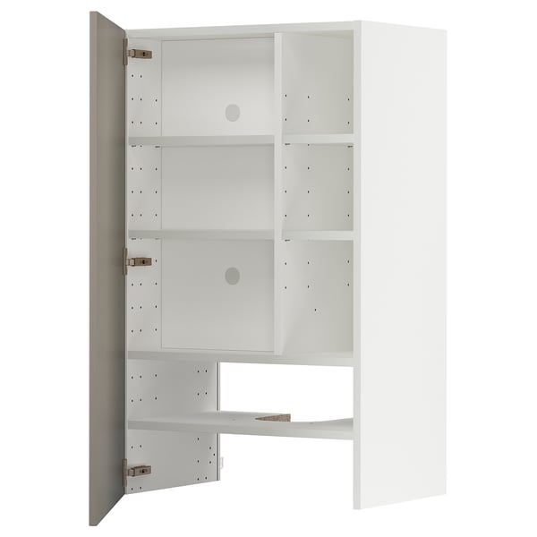 METOD Wall cb f extr hood w shlf/door, white/Stensund beige, 60x100 cm