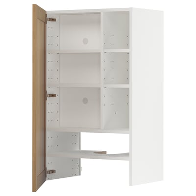 METOD Wall cb f extr hood w shlf/door, white/Vedhamn oak, 60x100 cm