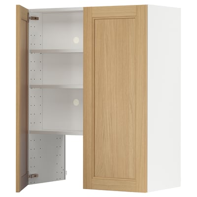 METOD Wall cb f extr hood w shlf/door, white/Vedhamn oak, 80x100 cm