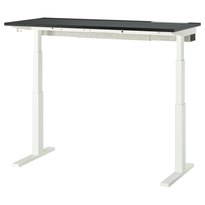MITTZON desk: white, adjustable sit/stand, rectangular black top, four legs.
