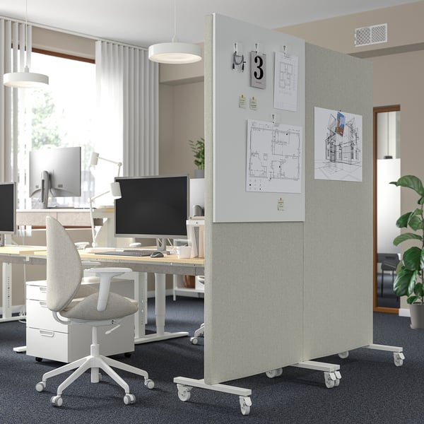 MITTZON Frame w cstrs/acoustic sceen/whtbr, Gunnared beige/white, 85x205 cm