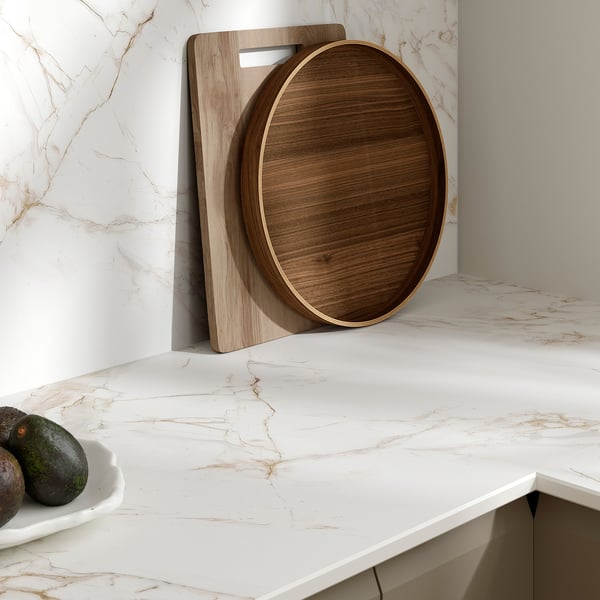 MÖCKLARP Custom made worktop, matt white/marble effect high pressure porcelain, 1 m²x2.0 cm