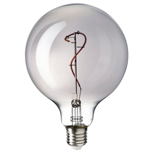 Ikea MOLNART light bulb, smoked glass, spiral filament, warm glow.