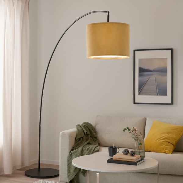 MOLNSKIKT Lamp shade, dark yellow velvet, 42 cm