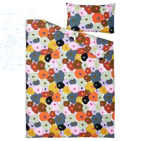 MURREVA Duvet cover and pillowcase, multicolour/floral pattern, 150x200/50x80 cm