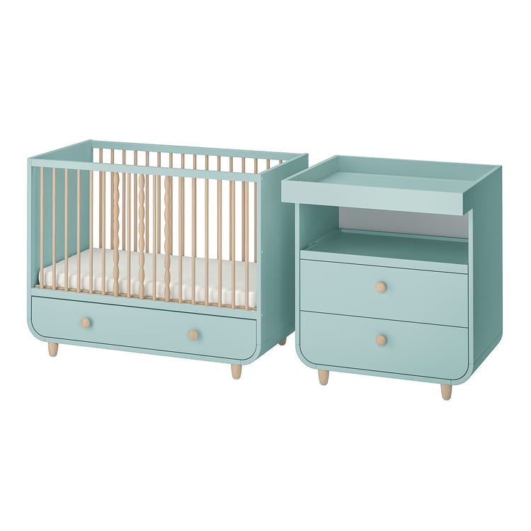 MYLLRA 2piece baby furniture set, light turquoise, 60x120 cm IKEA