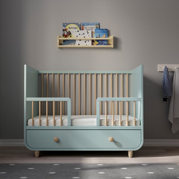 MYLLRA Cot with drawer, light turquoise, 60x120 cm