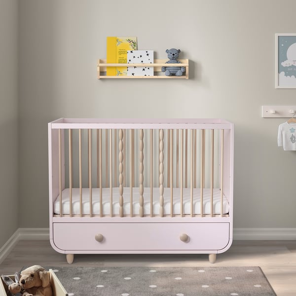 MYLLRA Cot with drawer, pale pink, 60x120 cm
