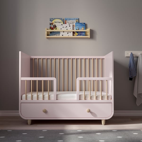 MYLLRA Cot with drawer, pale pink, 60x120 cm
