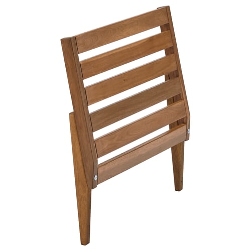 The NÄMMARÖ chair is brown, made of acacia wood, with a slatted back and minimalist design.