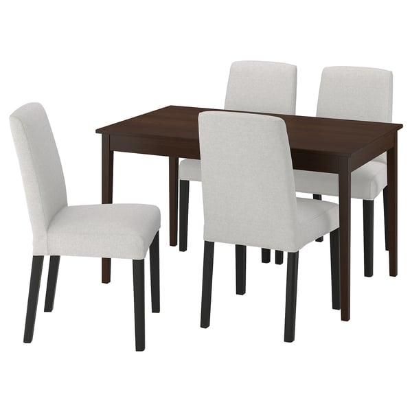 NÄSINGE / BERGMUND Table and 4 chairs, dark brown stained beech veener/Orrsta light grey black, 130/190x80 cm