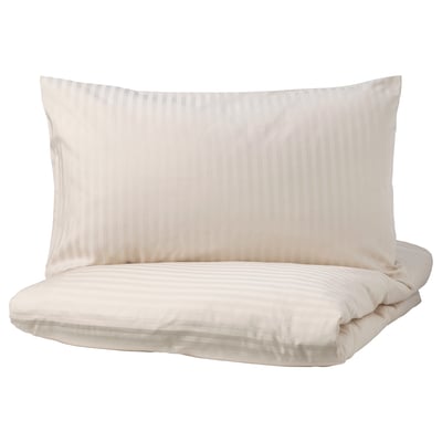 NATTJASMIN ivory bedding set, striped sateen design, soft cotton-lyocell blend.