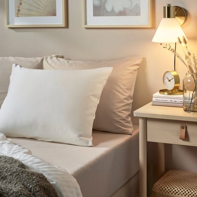 NATTJASMIN Fitted sheet, light beige, 160x200 cm
