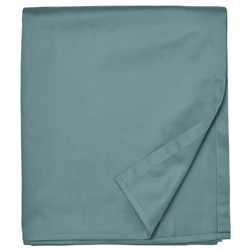 NATTJASMIN bed sheet, blue-green, smooth sateen weave, rectangular with pleated edge.
