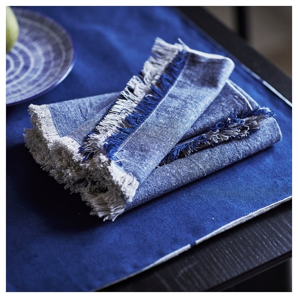 NISSÖGA Napkin, grey/dark blue, 35x35 cm