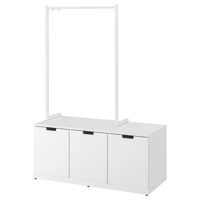 NORDLI white cabinet, modern minimalist design with two sliding doors, includes top clothes rail.