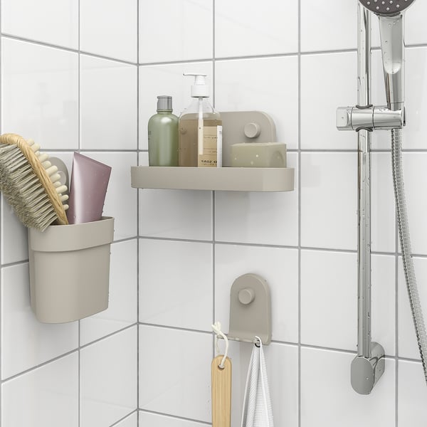 ÖBONÄS Container with suction cup, grey-beige