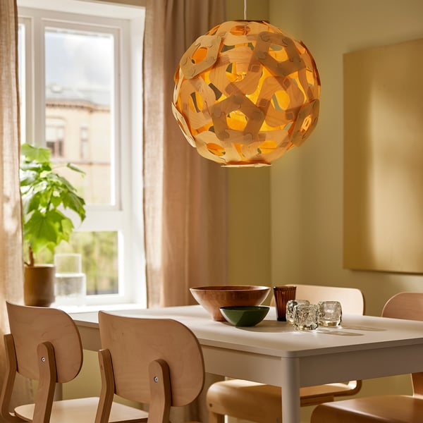 ÖDLEBLAD Pendant lamp shade, birch veneer, 48 cm