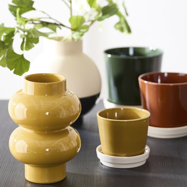 PÄRLHÄGG Vase, yellow-beige, 22 cm