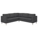 Modern grey sectional sofa with sleek design and wooden legs.