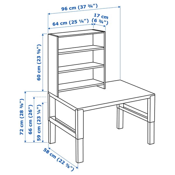 PÅHL Bureau avec étagère, blanc/turquoise, 96x58 cm (373/4x227/8