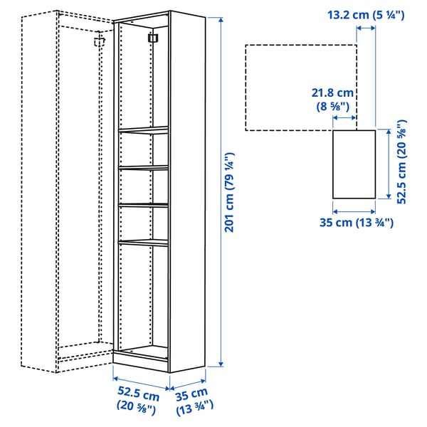 PAX Add-on corner unit with 4 shelves, dark grey, 53x35x201 cm