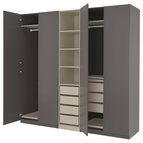 PAX / FORSAND Wardrobe combination, dark grey grey-beige/dark grey, 250x60x236 cm